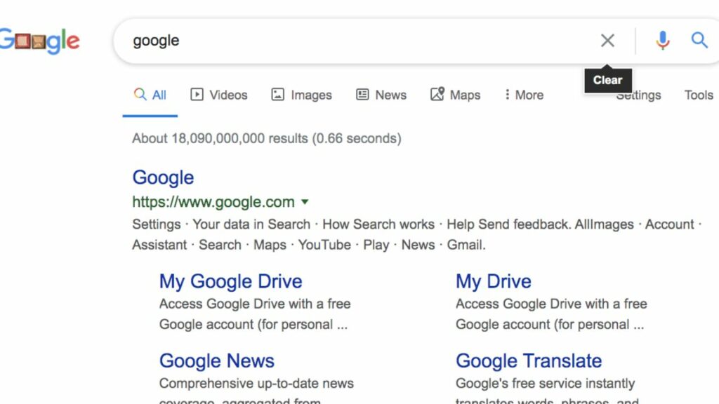 Google Search interface